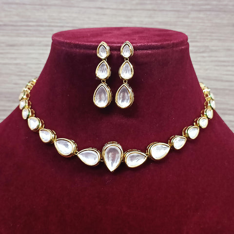 Designer Gold Plated Kundan Necklace with Earrings