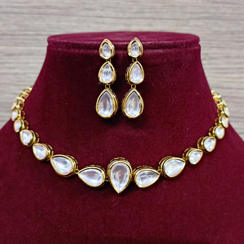 Designer Gold Plated Kundan Necklace with Earrings