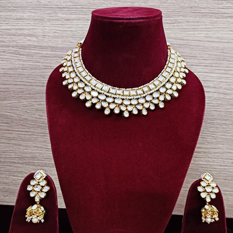 Designer Gold Plated Royal Kundan Necklace with Earrings (D355)