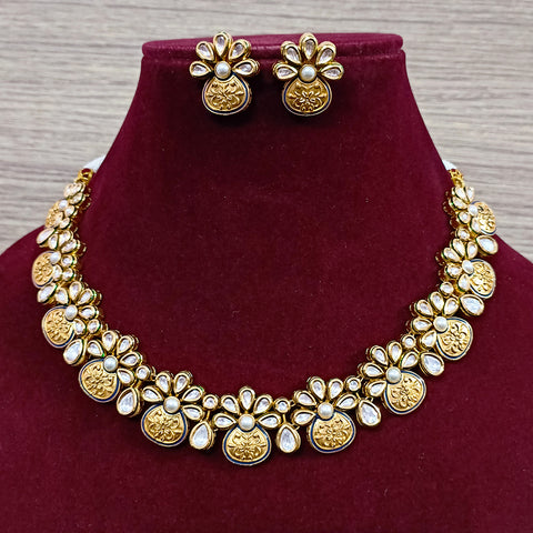 Designer Gold Plated Royal Kundan Necklace with Earrings (D353)