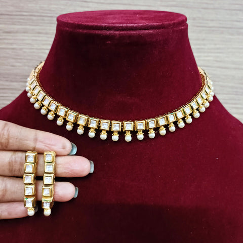 Designer Gold Plated Royal Kundan Necklace with Earrings (D358)
