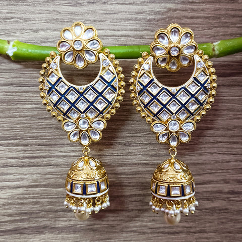 Gold Plated Beautifully Royal Kundan Beaded Earrings (E352)