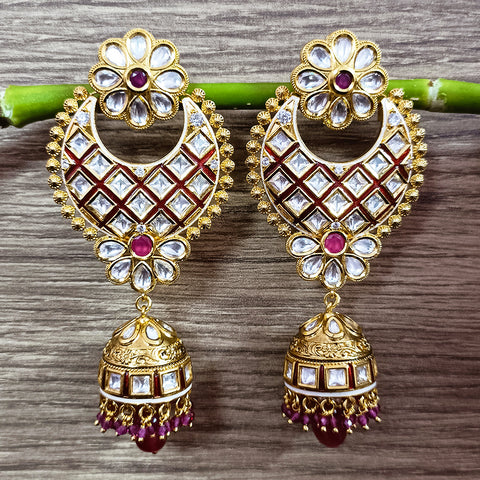 Gold Plated Beautifully Royal Kundan Beaded Earrings (E351)