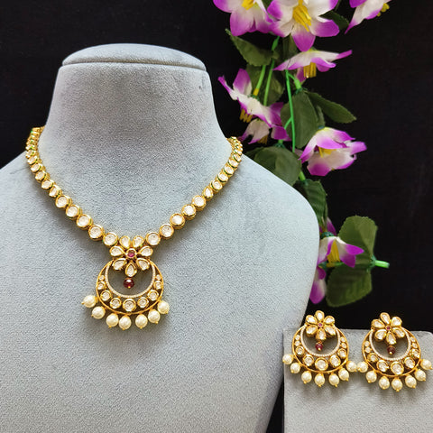 Designer Gold Plated Royal Kundan & Ruby Pendant Set (D440)