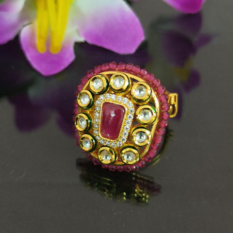 Designer Gold Plated Kundan Beaded Ring