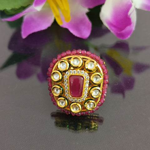 Designer Gold Plated Kundan Beaded Ring