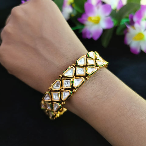 Designer Gold Plated Royal Kundan Openable Bracelet (Design 115)