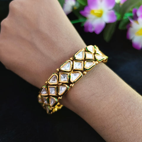 Designer Gold Plated Royal Kundan Openable Bracelet (Design 115)