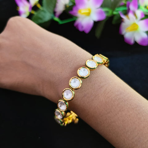 Designer Gold Plated Royal Kundan Openable Bracelet (Design 111)