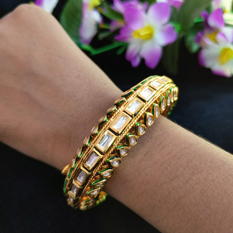 Designer Gold Plated Royal Kundan Openable Bracelet (Design 116)