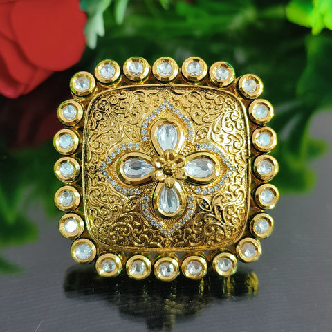 Designer Gold Plated Royal Kundan Ring (Design 148)