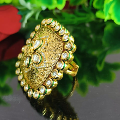 Designer Gold Plated Royal Kundan Ring (Design 148)