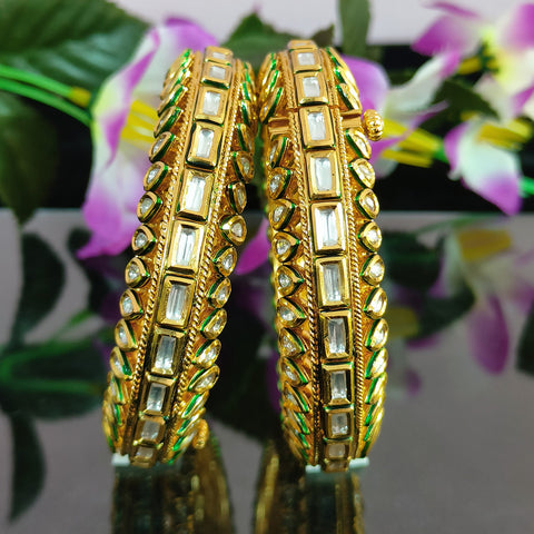Designer Gold Plated Royal Kundan Openable Bracelet (Design 116)
