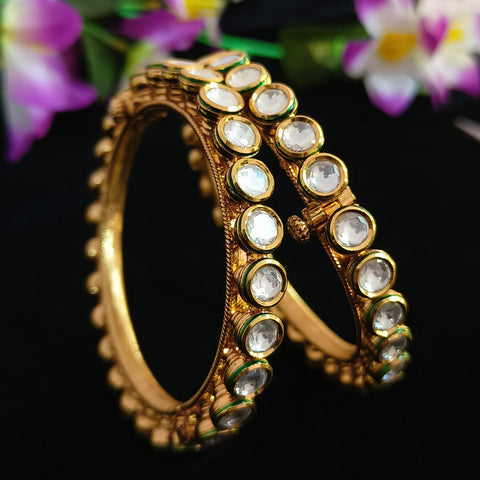 Designer Gold Plated Royal Kundan Openable Bracelet (Design 114)