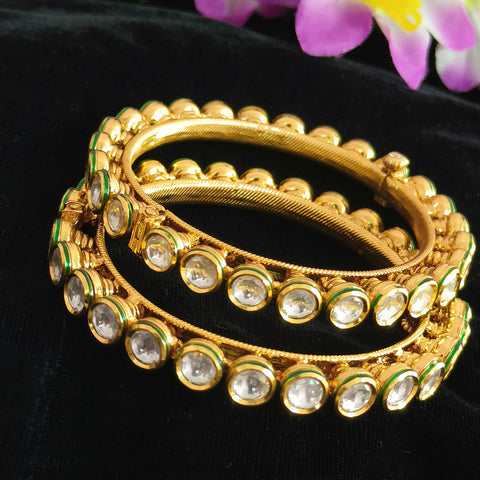 Designer Gold Plated Royal Kundan Openable Bracelet (Design 114)