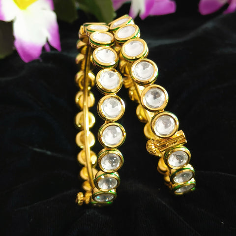 Designer Gold Plated Royal Kundan Openable Bracelet (Design 111)