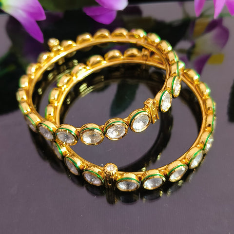 Designer Gold Plated Royal Kundan Openable Bracelet (Design 111)