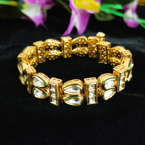Designer Gold Plated Royal Kundan Openable Bracelet (Design 119)