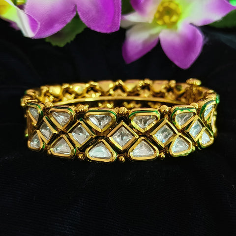 Designer Gold Plated Royal Kundan Openable Bracelet (Design 115)