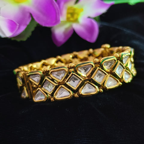 Designer Gold Plated Royal Kundan Openable Bracelet (Design 115)