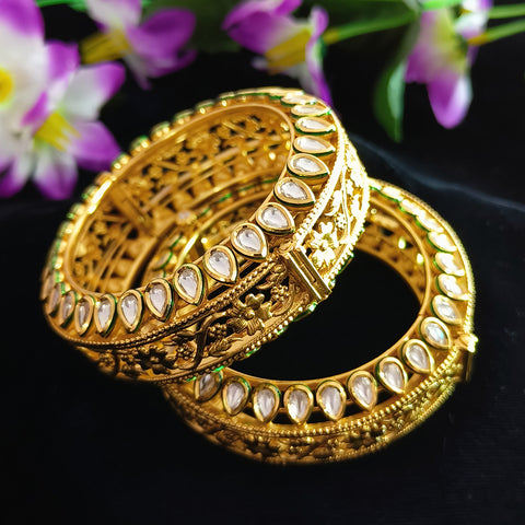 Designer Gold Plated Royal Kundan Openable Bracelet (Design 113)