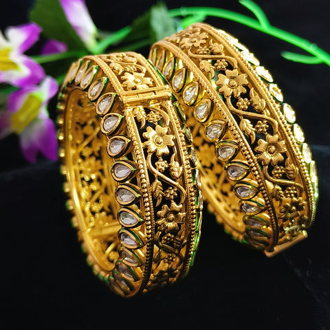Designer Gold Plated Royal Kundan Openable Bracelet (Design 113)