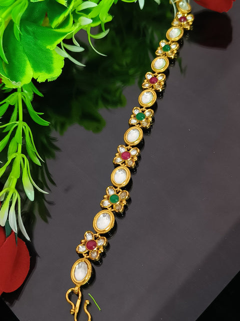 Designer Multicolor Gold Plated Royal Kundan Openable Bracelet (Design 118)