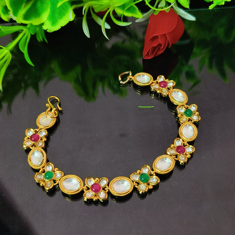 Designer Multicolor Gold Plated Royal Kundan Openable Bracelet (Design 118)