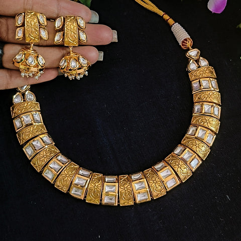 Designer Gold Plated Kundan Necklace Set (D215)