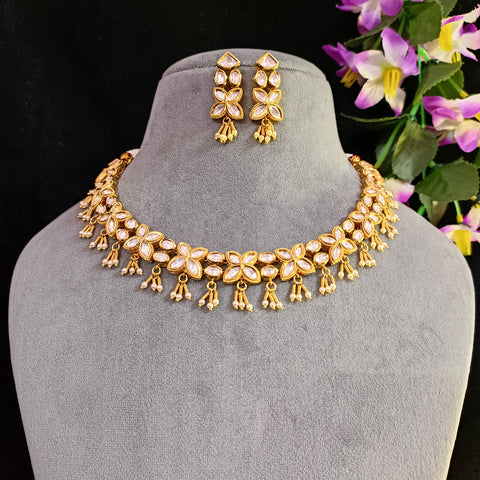 Designer Gold Plated Royal Kundan Necklace with Earrings (D398)