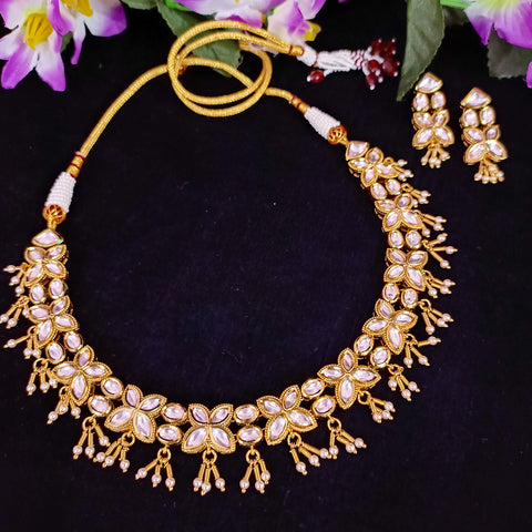 Designer Gold Plated Royal Kundan Necklace with Earrings (D398)