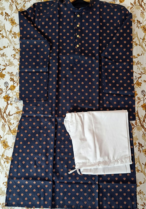 Men's Designer Cotton Kurta Pajama in Blue Color (D80)