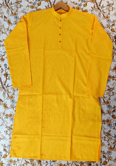Men's Designer Cotton Kurta Pajama in Yellow Color (D81)