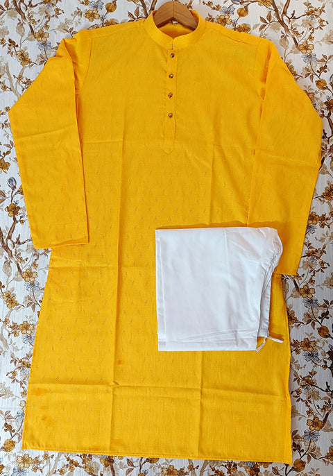 Men's Designer Cotton Kurta Pajama in Yellow Color (D81)