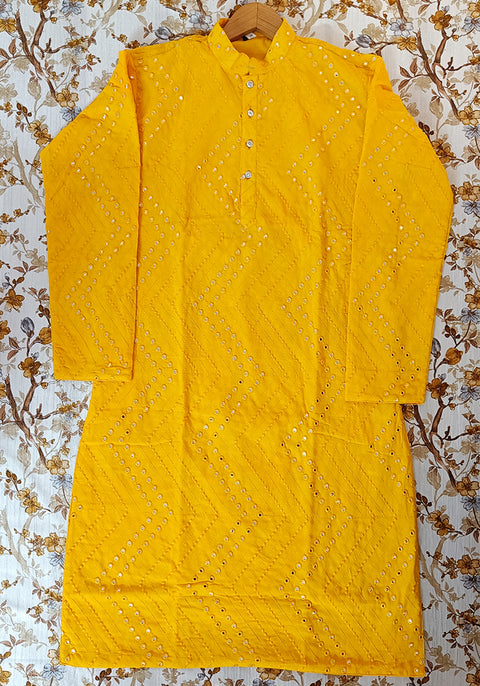 Men's Designer Cotton Kurta Pajama in Yellow Color (D77)