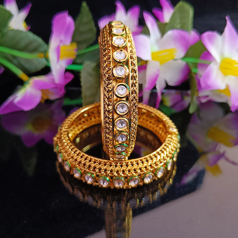 Designer Gold Plated Royal Kundan Openable Bracelet (Design 112)