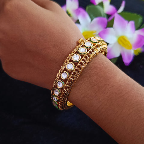 Designer Gold Plated Royal Kundan Openable Bracelet (Design 112)