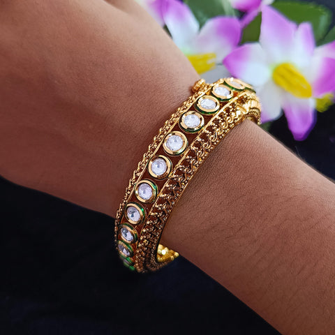 Designer Gold Plated Royal Kundan Openable Bracelet (Design 112)