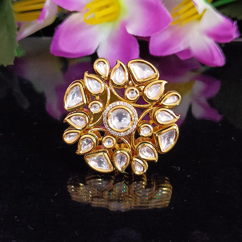 Designer Gold Plated Royal Kundan Beaded Ring (Design 164)