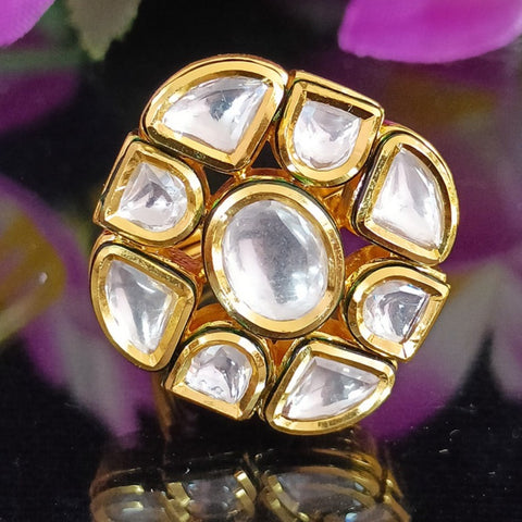 Designer Gold Plated Royal Kundan Beaded Ring (Design 151)