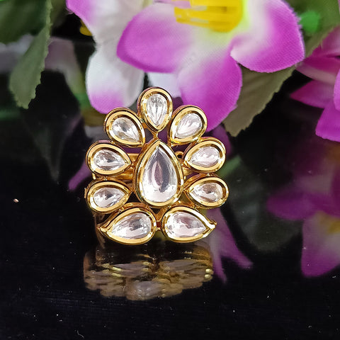 Designer Gold Plated Royal Kundan Beaded Ring (Design 106)