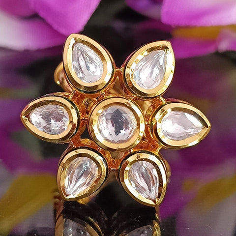 Designer Gold Plated Royal Kundan Beaded Ring (Design 174)