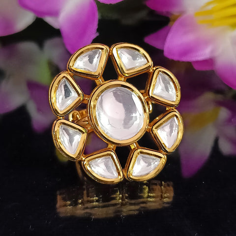 Designer Gold Plated Royal Kundan Beaded Ring (Design 160)