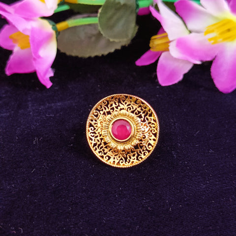 Designer Gold Plated Royal Kundan and Ruby Beaded Ring (Design 180)