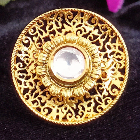 Designer Gold Plated Royal Kundan Beaded Ring (Design 181)
