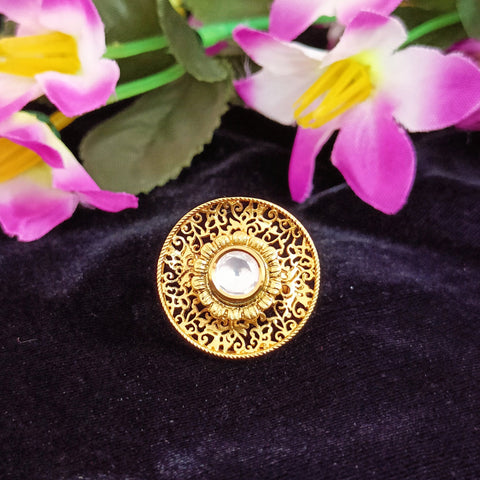 Designer Gold Plated Royal Kundan Beaded Ring (Design 181)