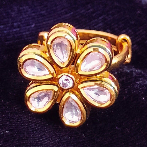 Designer Gold Plated Royal Kundan and Ruby Beaded Ring (Design 170)