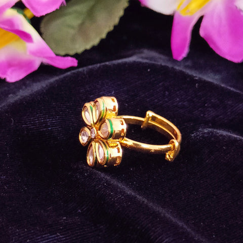 Designer Gold Plated Royal Kundan and Ruby Beaded Ring (Design 170)