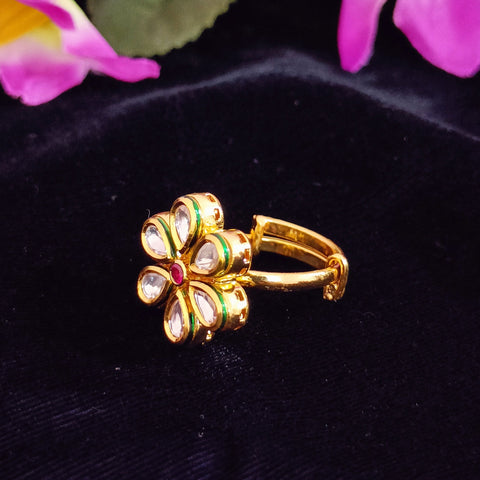 Designer Gold Plated Royal Kundan Beaded Ring (Design 171)