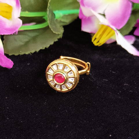 Designer Gold Plated Royal Kundan and Ruby Beaded Ring (Design 178)